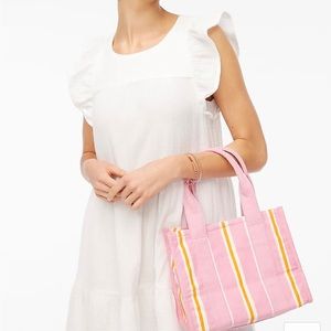 J.CREW FACTORY Striped Mini Canvas Tote Bag - Pink & Orange Stripes - New